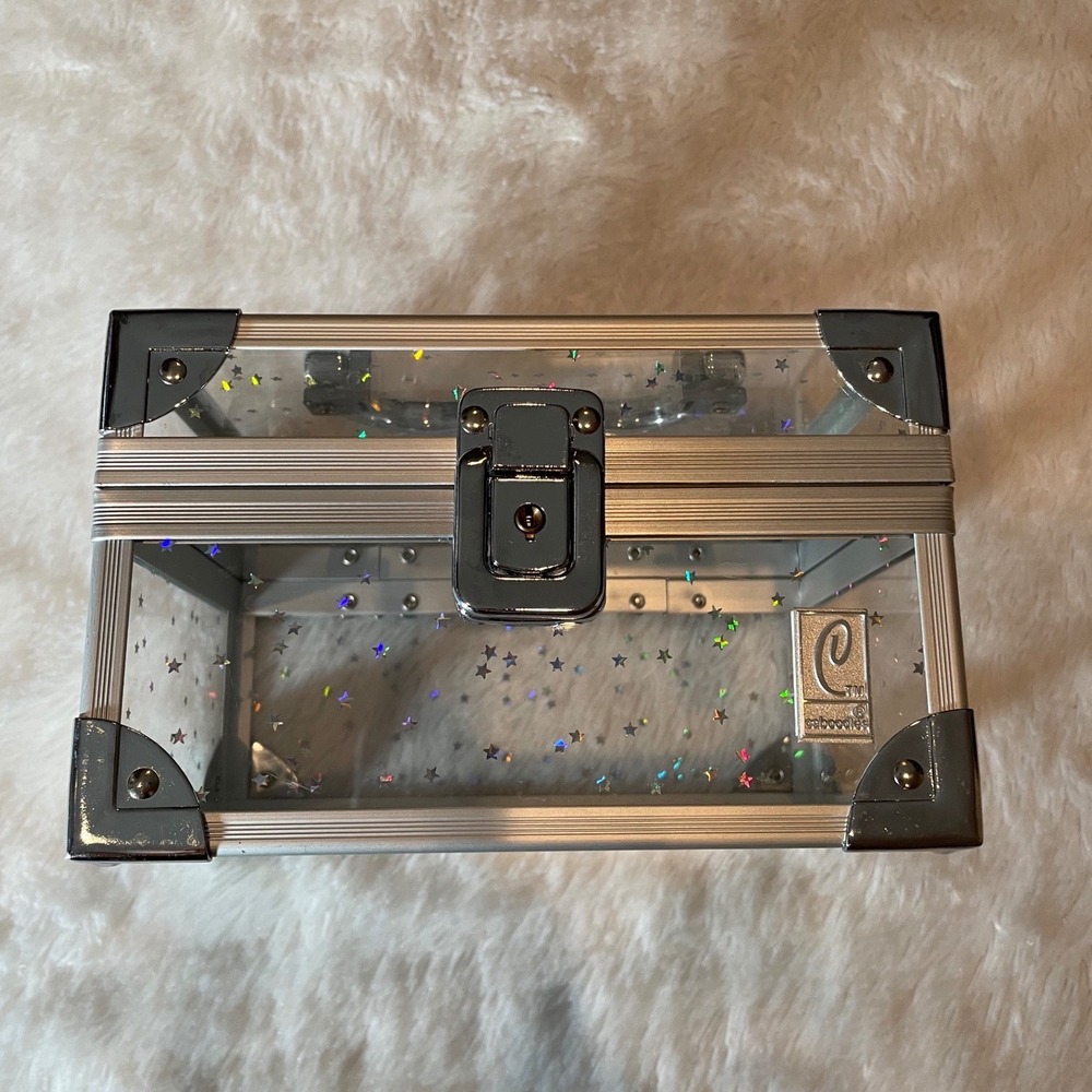 Caboodles Clear Acrylic Case Holographic Star Silver Aluminum Frame Y2K Sparkle